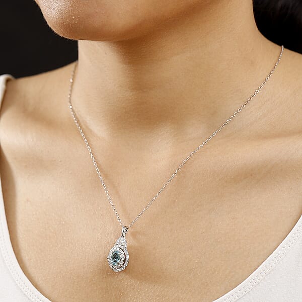 Shop Lc Certified & Appraised Rhapsody AAAA Paraiba Tourmaline And E-F VS2 Diamond 2.22 Ctw Pendant Necklace In 950 Platinum 4.53 Grams 20 Inches (Del. In 10-12 Days)