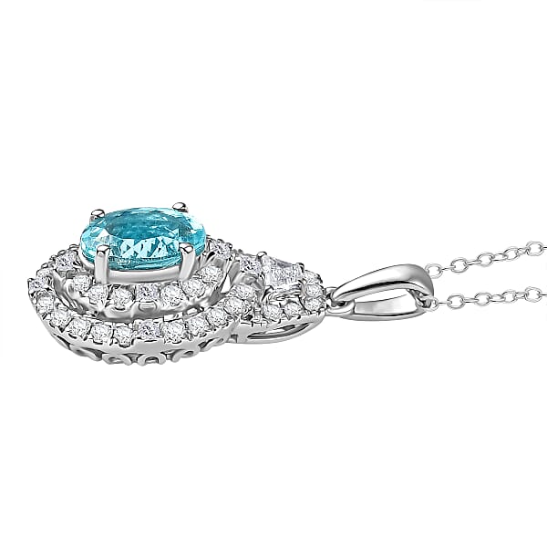 Shop Lc Certified & Appraised Rhapsody AAAA Paraiba Tourmaline And E-F VS2 Diamond 2.22 Ctw Pendant Necklace In 950 Platinum 4.53 Grams 20 Inches (Del. In 10-12 Days)