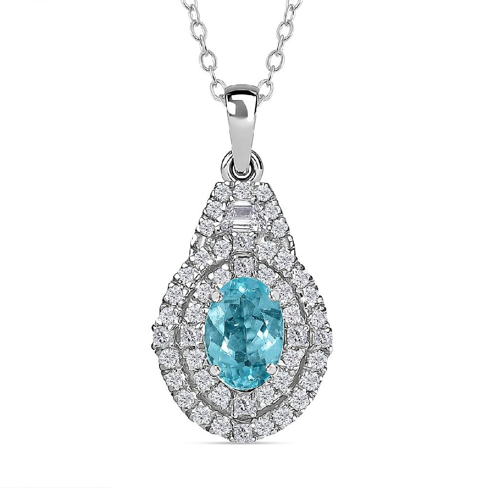 shop lc Certified & Appraised Rhapsody AAAA Paraiba Tourmaline and E-F VS2 Diamond 2.22 ctw Pendant Necklace in 950 Platinum 4.53 Grams 20 Inches (Del. in 10-12 Days)