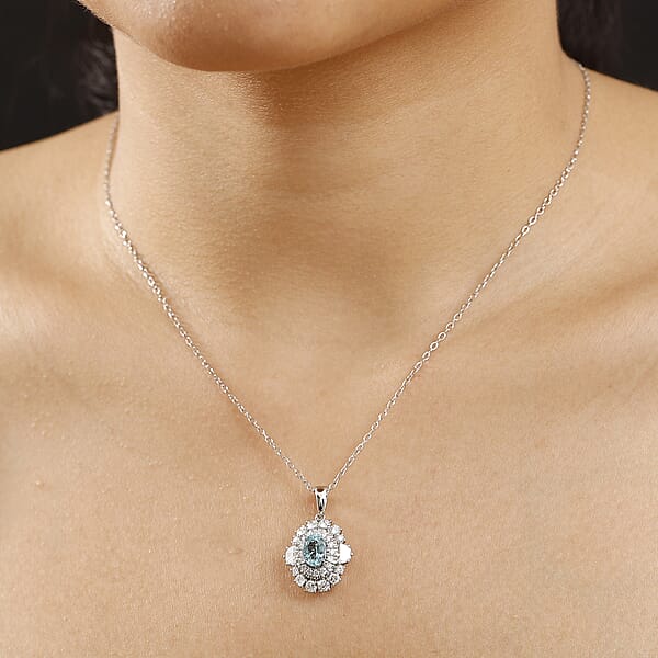 Shop Lc Certified & Appraised Rhapsody AAAA Paraiba Tourmaline And E-F VS2 Diamond 2.25 Ctw Pendant Necklace In 950 Platinum 5.50 Grams 20 Inches