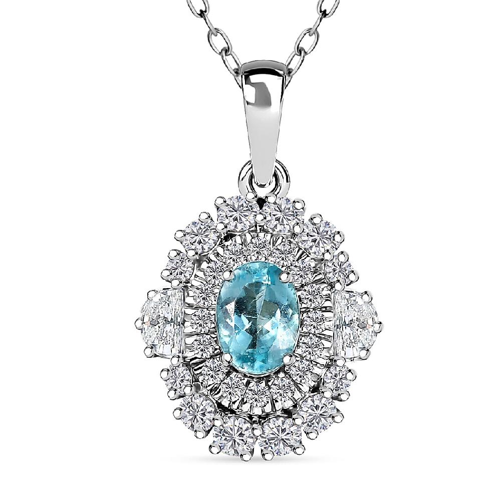 shop lc Certified & Appraised Rhapsody AAAA Paraiba Tourmaline and E-F VS2 Diamond 2.25 ctw Pendant Necklace in 950 Platinum 5.50 Grams 20 Inches