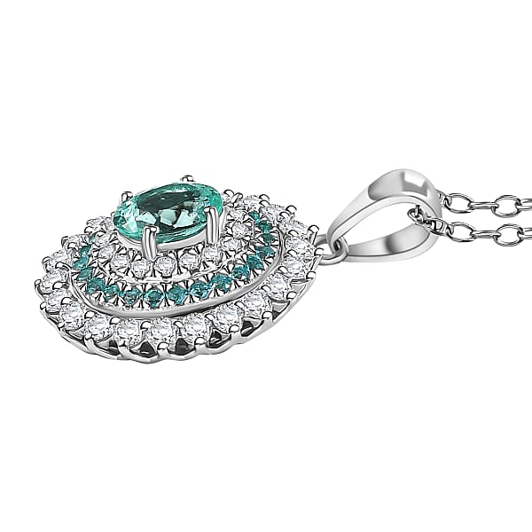 Shop Lc Certified & Appraised Rhapsody AAAA Paraiba Tourmaline And E-F VS2 Diamond 2.00 Ctw Sunburst Pendant Necklace In 950 Platinum 20 Inches 5 Grams