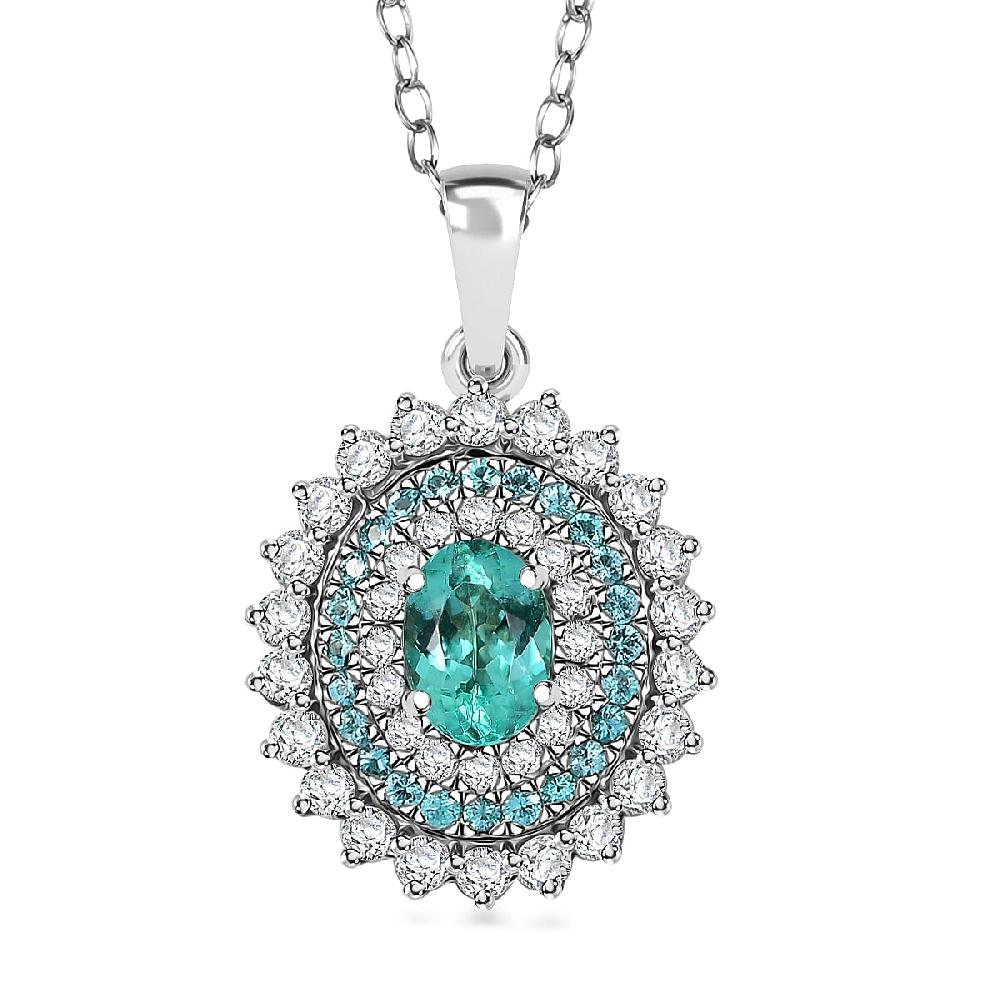 shop lc Certified & Appraised Rhapsody AAAA Paraiba Tourmaline and E-F VS2 Diamond 2.00 ctw Sunburst Pendant Necklace in 950 Platinum 20 Inches 5 Grams
