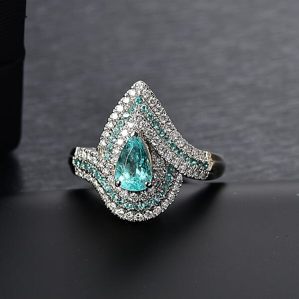 Shop Lc Certified & Appraised Rhapsody AAAA Paraiba Tourmaline And E-F VS2 Diamond 2.15 Ctw Ring In 950 Platinum 10.15 Grams