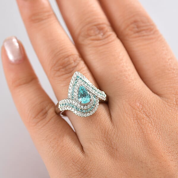 Shop Lc Certified & Appraised Rhapsody AAAA Paraiba Tourmaline And E-F VS2 Diamond 2.15 Ctw Ring In 950 Platinum 10.15 Grams