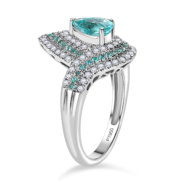 Shop Lc Certified & Appraised Rhapsody AAAA Paraiba Tourmaline And E-F VS2 Diamond 2.15 Ctw Ring In 950 Platinum 10.15 Grams