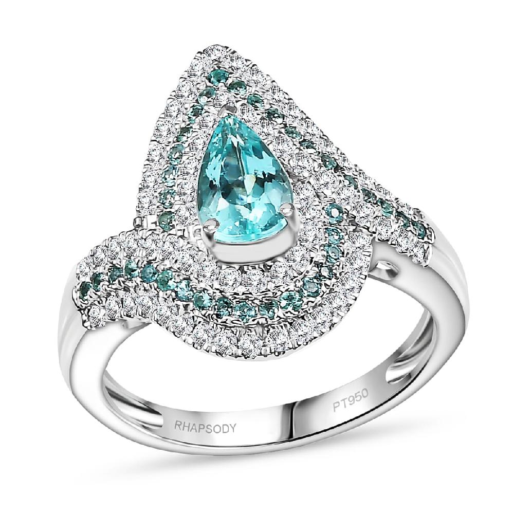 shop lc Certified & Appraised Rhapsody AAAA Paraiba Tourmaline and E-F VS2 Diamond 2.15 ctw Ring in 950 Platinum 10.15 Grams