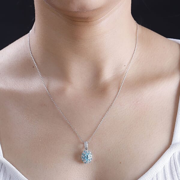 Shop Lc Certified & Appraised Rhapsody AAAA Paraiba Tourmaline And E-F VS Diamond 1.37 Ctw Pendant Necklace In 950 Platinum 18 Inches