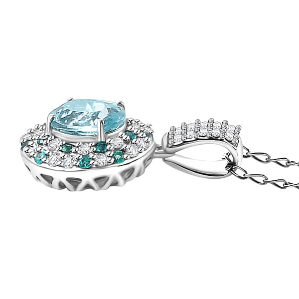 Shop Lc Certified & Appraised Rhapsody AAAA Paraiba Tourmaline And E-F VS Diamond 1.37 Ctw Pendant Necklace In 950 Platinum 18 Inches