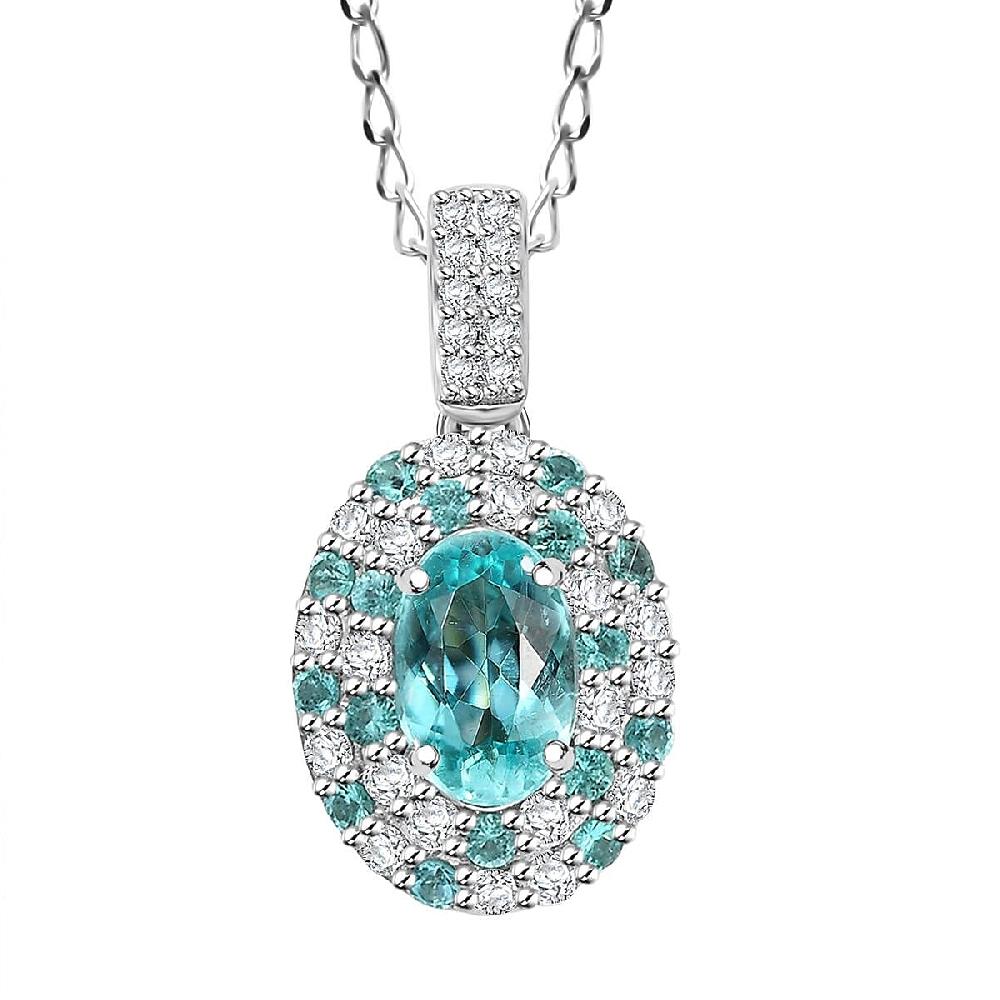 shop lc Certified & Appraised Rhapsody AAAA Paraiba Tourmaline and E-F VS Diamond 1.37 ctw Pendant Necklace in 950 Platinum 18 Inches