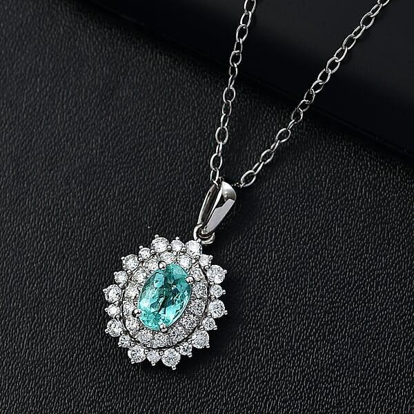 Shop Lc Certified & Appraised Rhapsody AAAA Paraiba Tourmaline And E-F VS2 Diamond 1.50 Ctw Pendant Necklace In 950 Platinum 20 Inches 4.50 Grams