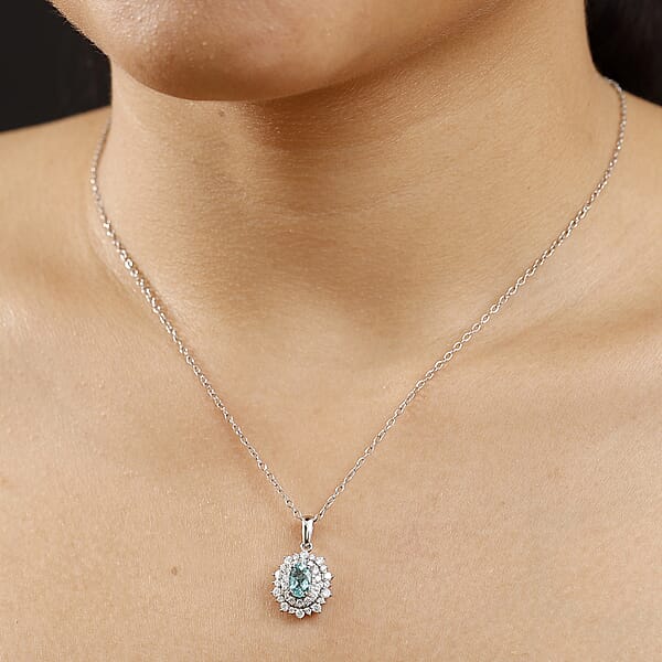 Shop Lc Certified & Appraised Rhapsody AAAA Paraiba Tourmaline And E-F VS2 Diamond 1.50 Ctw Pendant Necklace In 950 Platinum 20 Inches 4.50 Grams