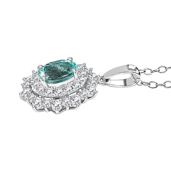Shop Lc Certified & Appraised Rhapsody AAAA Paraiba Tourmaline And E-F VS2 Diamond 1.50 Ctw Pendant Necklace In 950 Platinum 20 Inches 4.50 Grams