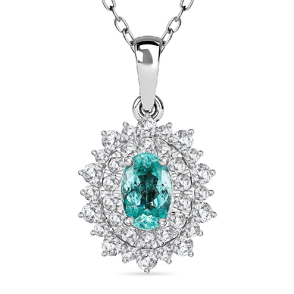 shop lc Certified & Appraised Rhapsody AAAA Paraiba Tourmaline and E-F VS2 Diamond 1.50 ctw Pendant Necklace in 950 Platinum 20 Inches 4.50 Grams