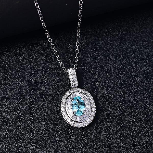 Shop Lc Certified & Appraised Rhapsody AAAA Paraiba Tourmaline And E-F VS2 Diamond 2.00 Ctw Double Halo Pendant Necklace In 950 Platinum 4.60 Grams 20 Inches