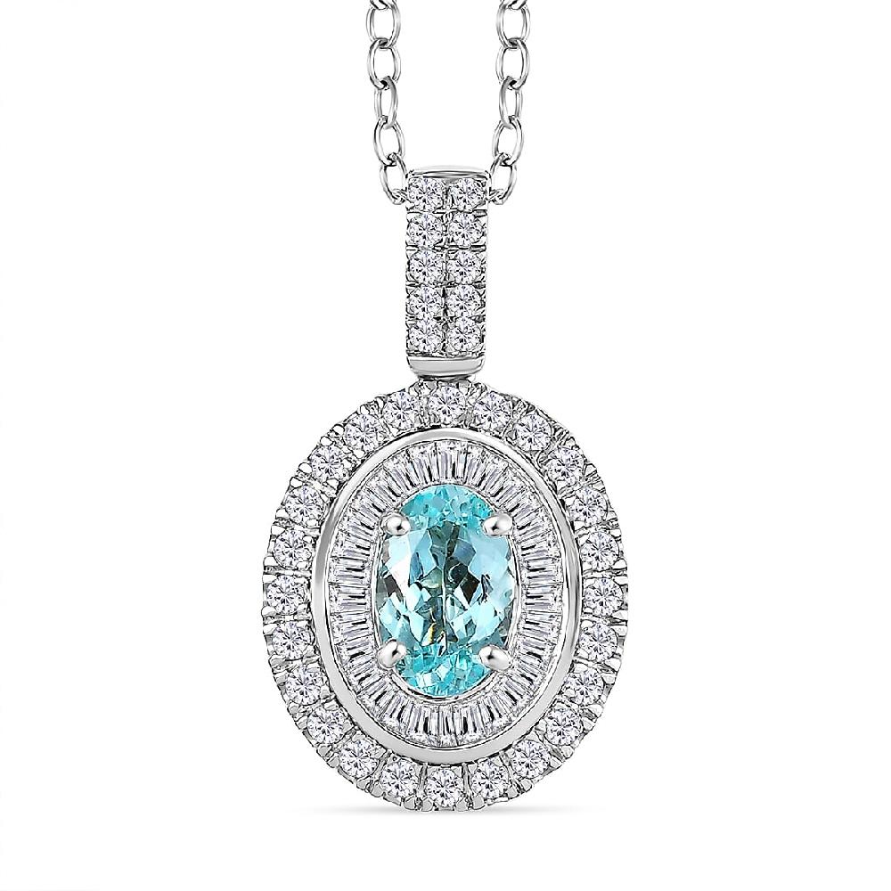 shop lc Certified & Appraised Rhapsody AAAA Paraiba Tourmaline and E-F VS2 Diamond 2.00 ctw Double Halo Pendant Necklace in 950 Platinum 4.60 Grams 20 Inches
