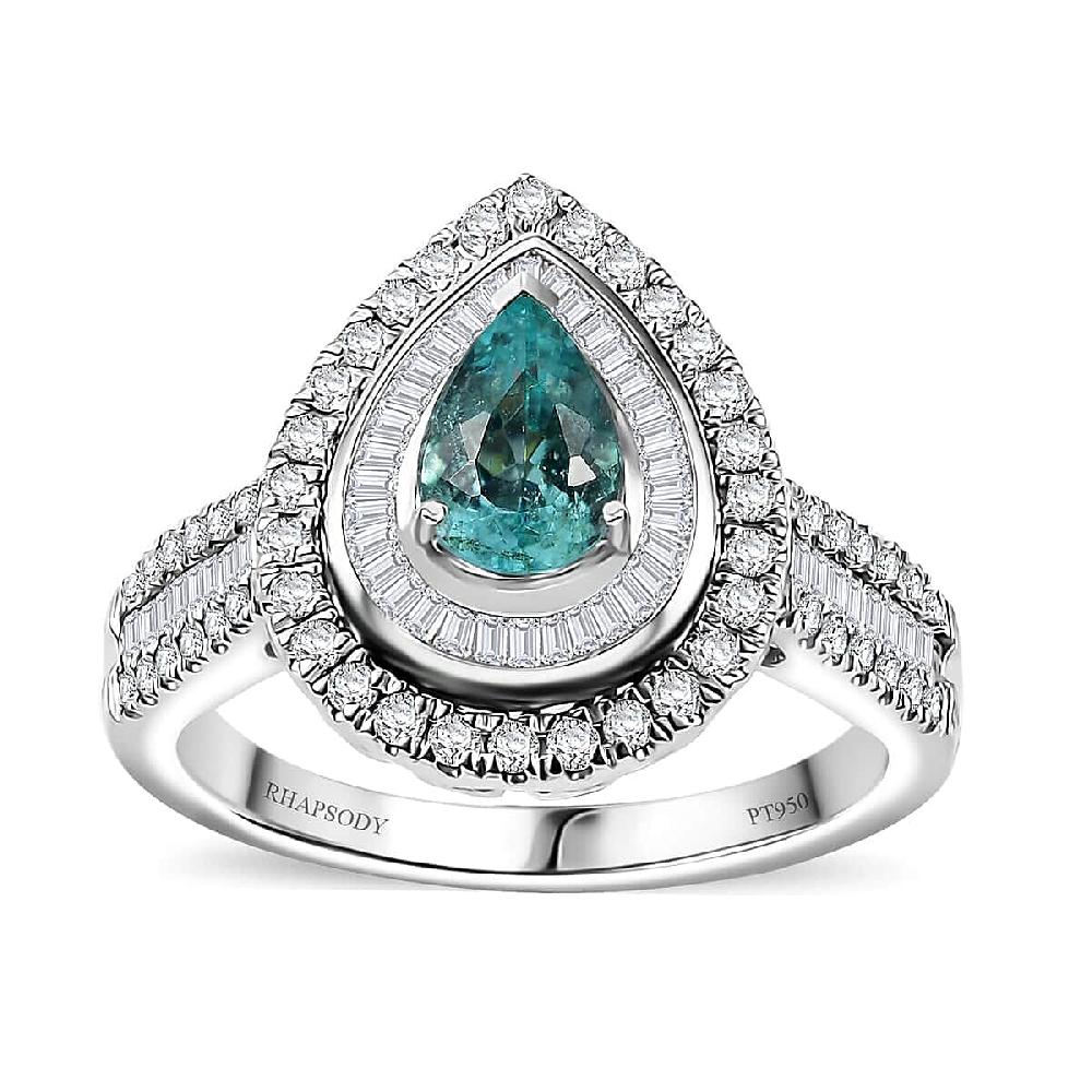 shop lc Certified & Appraised Rhapsody AAAA Paraiba Tourmaline and E-F VS Diamond 2.00 ctw Ring in 950 Platinum 9.40 Grams