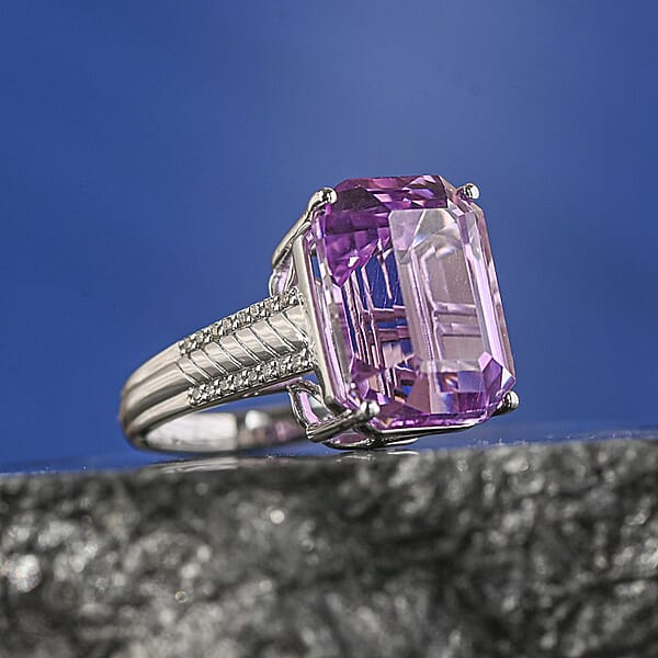 Shop Lc Certified & Appraised Rhapsody AAAA Patroke Kunzite And E-F VS Diamond 16.10 Ctw Ring In 950 Platinum 9.85 Grams
