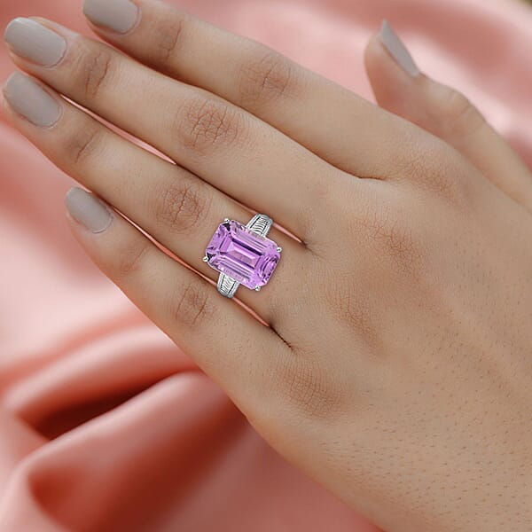 Shop Lc Certified & Appraised Rhapsody AAAA Patroke Kunzite And E-F VS Diamond 16.10 Ctw Ring In 950 Platinum 9.85 Grams