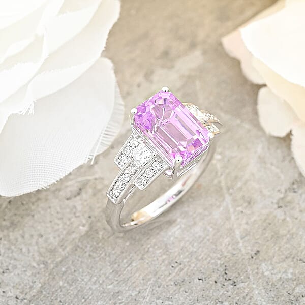 Shop Lc Certified & Appraised Rhapsody AAAA Patroke Kunzite And E-F VS Diamond 6.00 Ctw Ring In 950 Platinum 7.85 Grams