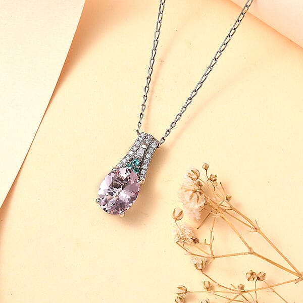 Shop Lc Certified & Appraised Rhapsody AAAA Pink Morganite Paraiba Tourmaline E-F VS Diamond 2.58 Ctw Pendant Necklace 20 Inches In 950 Platinum