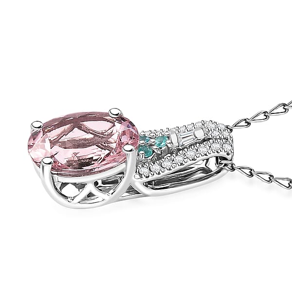Shop Lc Certified & Appraised Rhapsody AAAA Pink Morganite Paraiba Tourmaline E-F VS Diamond 2.58 Ctw Pendant Necklace 20 Inches In 950 Platinum