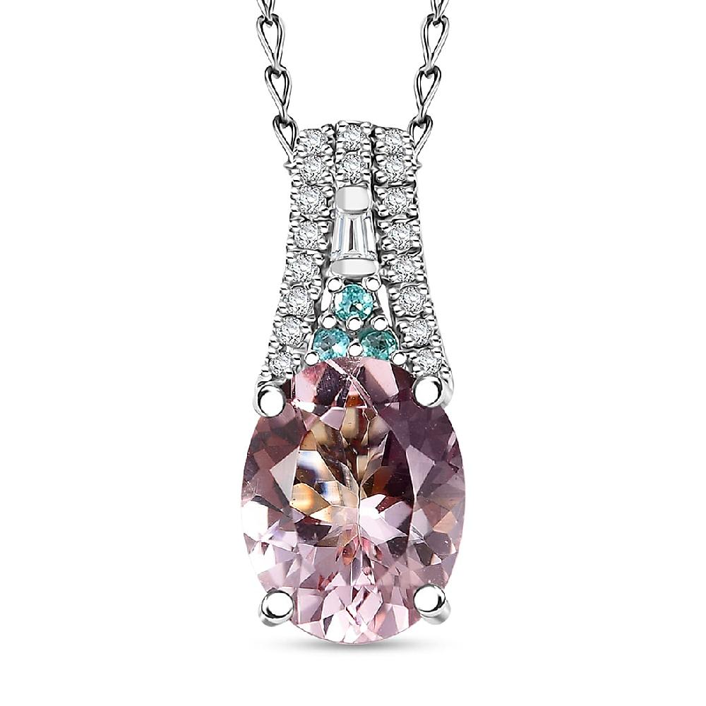 shop lc Certified & Appraised Rhapsody AAAA Pink Morganite Paraiba Tourmaline E-F VS Diamond 2.58 ctw Pendant Necklace 20 Inches in 950 Platinum