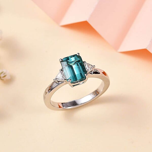 Shop Lc Certified & Appraised Rhapsody AAAA Pirineu Lagoon Tourmaline And E-F VS Diamond 2.47 Ctw Ring In 950 Platinum 7.80 Grams