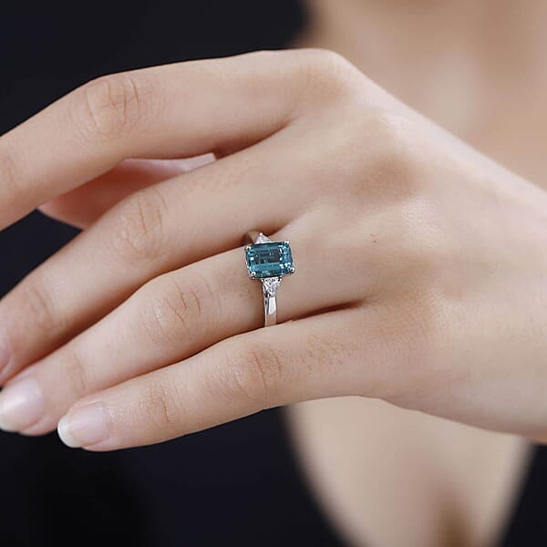 Shop Lc Certified & Appraised Rhapsody AAAA Pirineu Lagoon Tourmaline And E-F VS Diamond 2.47 Ctw Ring In 950 Platinum 7.80 Grams