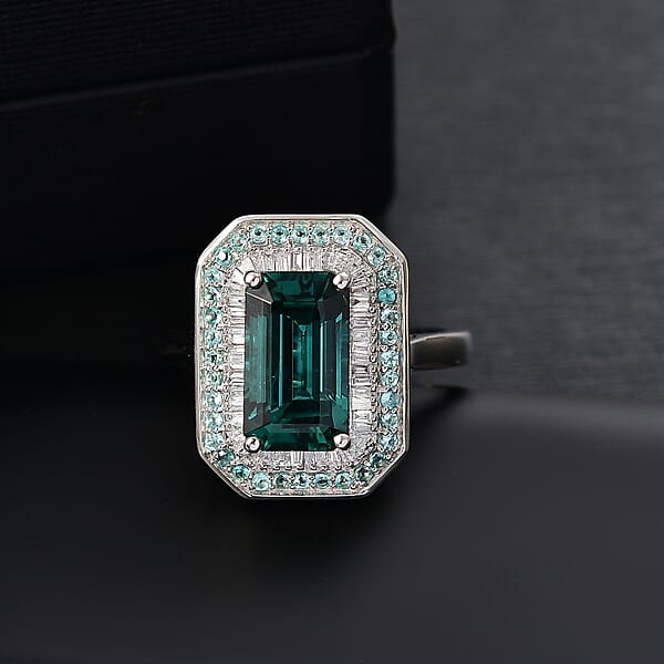 Shop Lc Certified & Appraised Rhapsody AAAA Pirineu Lagoon Tourmaline Paraiba Tourmaline And E-F VS2 Diamond 5.31 Ctw Ring In 950 Platinum 9.50 Grams