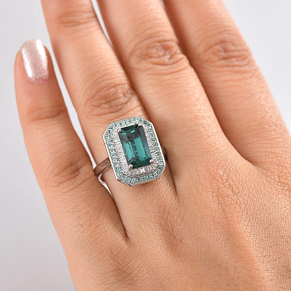 Shop Lc Certified & Appraised Rhapsody AAAA Pirineu Lagoon Tourmaline Paraiba Tourmaline And E-F VS2 Diamond 5.31 Ctw Ring In 950 Platinum 9.50 Grams