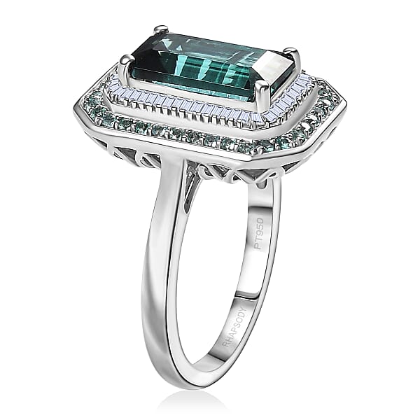 Shop Lc Certified & Appraised Rhapsody AAAA Pirineu Lagoon Tourmaline Paraiba Tourmaline And E-F VS2 Diamond 5.31 Ctw Ring In 950 Platinum 9.50 Grams