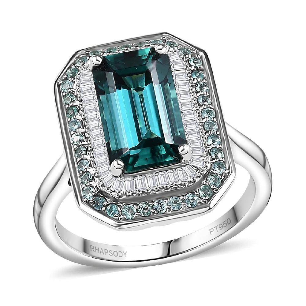 shop lc Certified & Appraised Rhapsody AAAA Pirineu Lagoon Tourmaline Paraiba Tourmaline and E-F VS2 Diamond 5.31 ctw Ring in 950 Platinum 9.50 Grams
