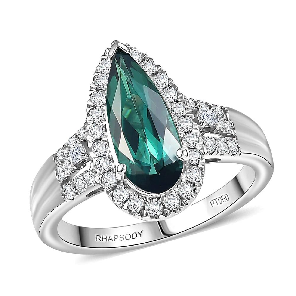 shop lc Certified & Appraised Rhapsody AAAA Pirineu Lagoon Tourmaline and Diamond E-F VS 2.25 ctw Ring in 950 Platinum 7.30 Grams