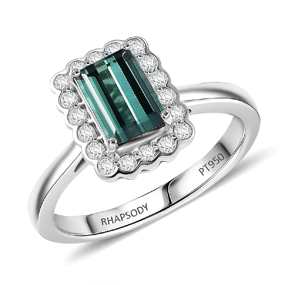shop lc Certified & Appraised Rhapsody AAAA Pirineu Lagoon Tourmaline and E-F VS Diamond 1.50 ctw Ring in 950 Platinum 5.75 Grams