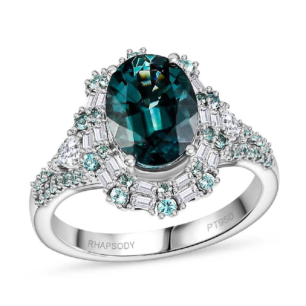 shop lc Certified & Appraised Rhapsody AAAA Pirineu Lagoon Tourmaline Paraiba Tourmaline and E-F VS2 Diamond 4.40 ctw Ring in 950 Platinum 9 Grams