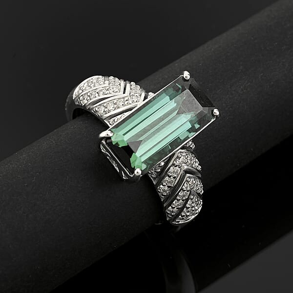 Shop Lc Certified & Appraised Rhapsody AAAA Pirineu Lagoon Tourmaline And E-F VS Diamond 5.05 Ctw Ring In 950 Platinum 9.35 Grams