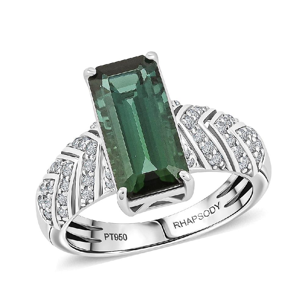 shop lc Certified & Appraised Rhapsody AAAA Pirineu Lagoon Tourmaline and E-F VS Diamond 5.05 ctw Ring in 950 Platinum 9.35 Grams