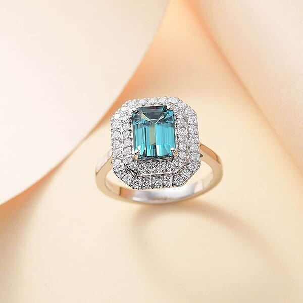 Shop Lc Certified & Appraised Rhapsody AAAA Pirineu Lagoon Tourmaline And E-F VS2 Diamond 3.30 Ctw Double Halo Ring In 950 Platinum (Size 10.0) 8.05 Grams