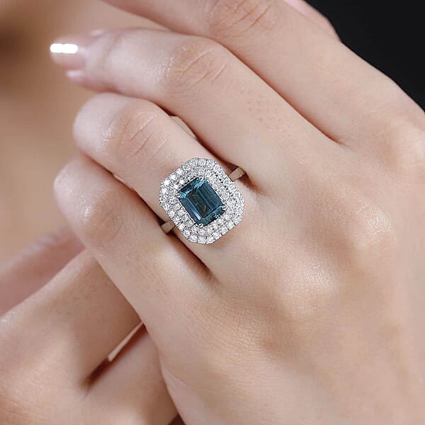 Shop Lc Certified & Appraised Rhapsody AAAA Pirineu Lagoon Tourmaline And E-F VS2 Diamond 3.30 Ctw Double Halo Ring In 950 Platinum (Size 10.0) 8.05 Grams