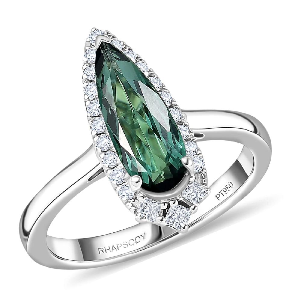 shop lc Certified & Appraised Rhapsody AAAA Pirineu Lagoon Tourmaline and E-F VS Diamond 1.51 ctw Ring in 950 Platinum 6.36 Grams