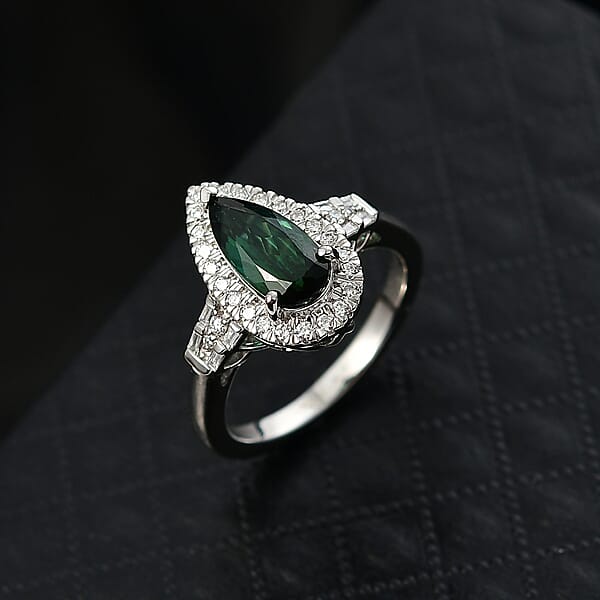 Shop Lc Certified & Appraised Rhapsody AAAA Pirineu Lagoon Tourmaline And E-F VS Diamond 1.45 Ctw Ring In 950 Platinum 7 Grams