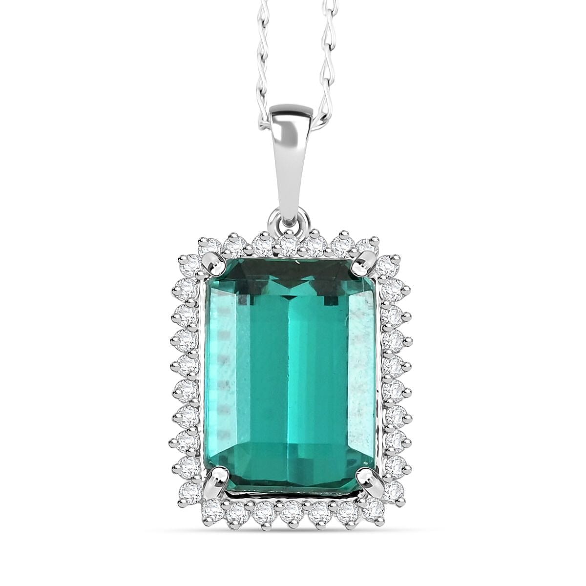 shop lc Certified & Appraised Rhapsody AAAA Pirineu Lagoon Tourmaline and E-F VS Diamond 8.15 ctw Pendant without Chain in 950 Platinum