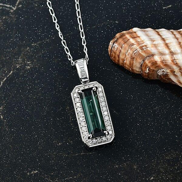 Shop Lc Certified & Appraised Rhapsody AAAA Pirineu Lagoon Tourmaline And E-F VS Diamond 2.88 Ctw Pendant Necklace 20 Inches In 950 Platinum 5.38 Grams