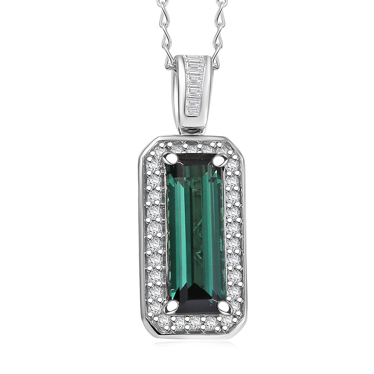 shop lc Certified & Appraised Rhapsody AAAA Pirineu Lagoon Tourmaline and E-F VS Diamond 2.88 ctw Pendant Necklace 20 Inches in 950 Platinum 5.38 Grams