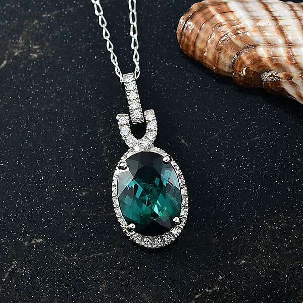 Shop Lc Certified & Appraised Rhapsody AAAA Pirineu Lagoon Tourmaline And E-F VS Diamond 5.50 Ctw Pendant Necklace 20 Inches In 950 Platinum 4 Grams