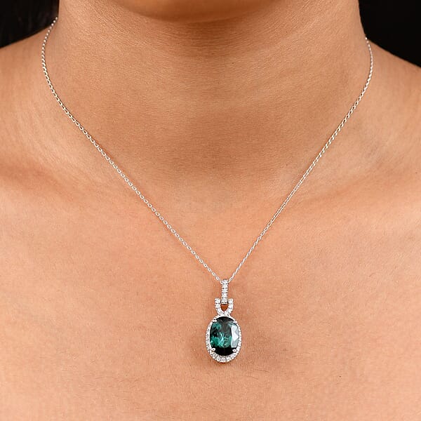 Shop Lc Certified & Appraised Rhapsody AAAA Pirineu Lagoon Tourmaline And E-F VS Diamond 5.50 Ctw Pendant Necklace 20 Inches In 950 Platinum 4 Grams
