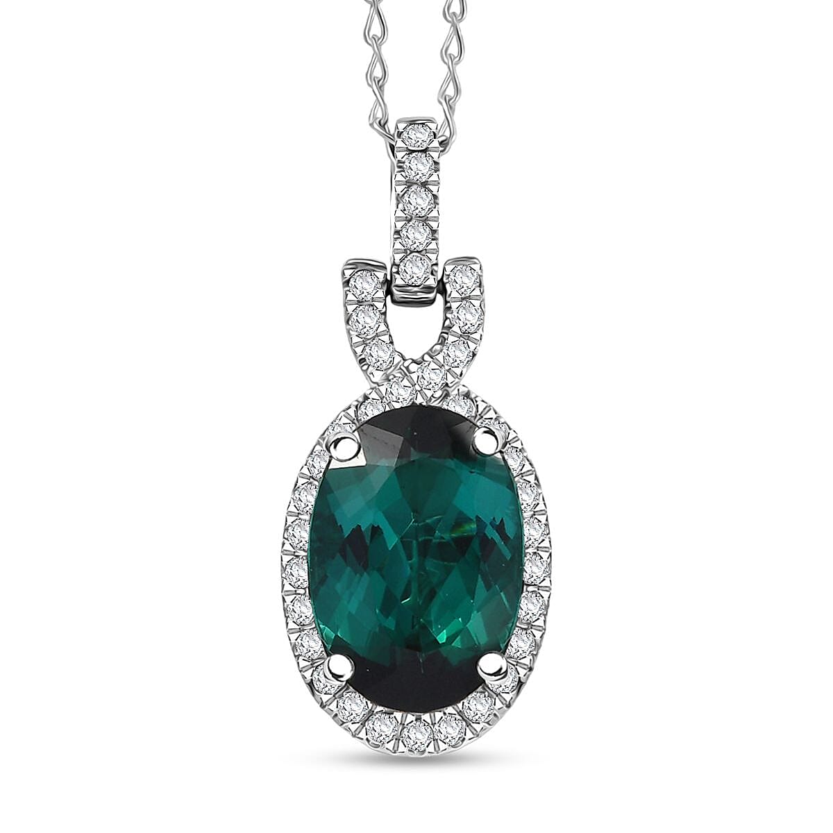 shop lc Certified & Appraised Rhapsody AAAA Pirineu Lagoon Tourmaline and E-F VS Diamond 5.50 ctw Pendant Necklace 20 Inches in 950 Platinum 4 Grams