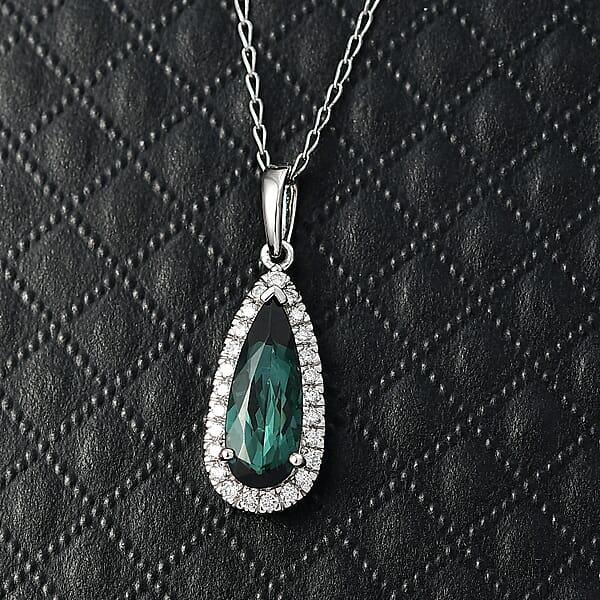 Shop Lc Certified & Appraised Rhapsody AAAA Pirineu Lagoon Tourmaline And Diamond E-F VS 2.00 Ctw Pendant Necklace In 950 Platinum 20 Inches