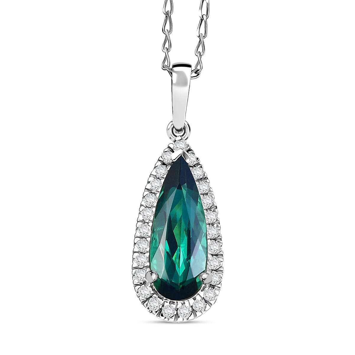 shop lc Certified & Appraised Rhapsody AAAA Pirineu Lagoon Tourmaline and Diamond E-F VS 2.00 ctw Pendant Necklace in 950 Platinum 20 Inches